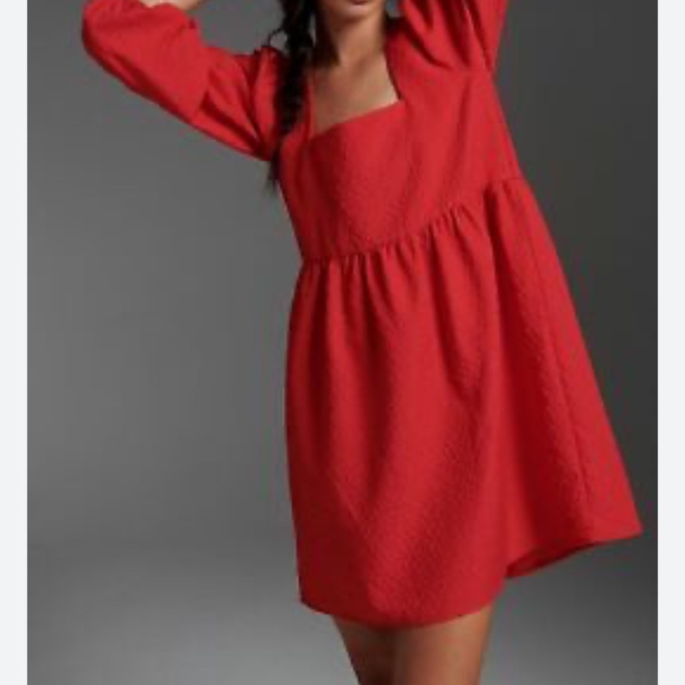 Amadi for Anthropologie Red Square Neck Dress